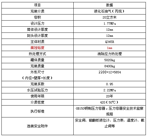 齊星牌20方液化氣地埋罐參數(shù)