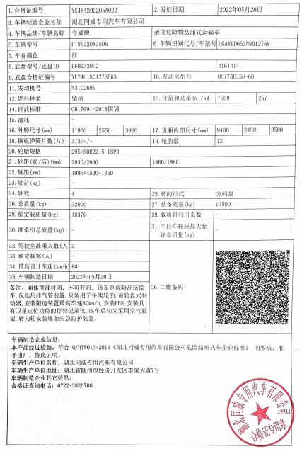 國六東風(fēng)天龍前四后八9.6米雜項(xiàng)危險(xiǎn)品廂式車合格證圖片